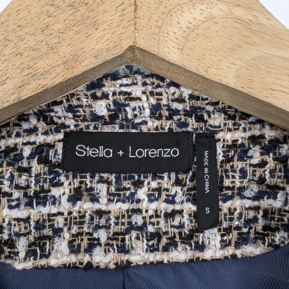 Stella + Lorenzo Tweed Jacket Blazer Navy Blue Small Preppy Old Money - Picture 7 of 8